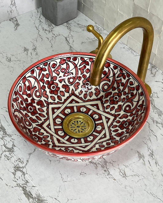 Moroccan sink | moroccan ceramic sink | bathroom sink | moroccan bathroom basin | moroccan sink bowl | Red sink bowl #35