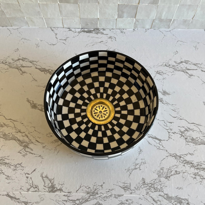 Handmade Moroccan Ceramic Sink - chackered #52