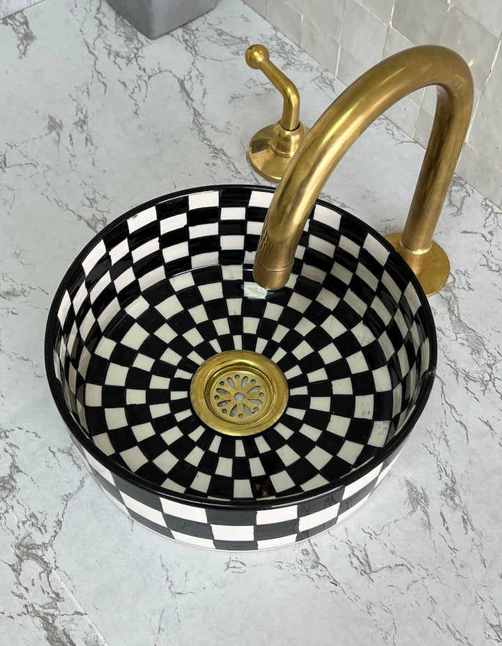 Handmade Moroccan Ceramic Sink - chackered #52