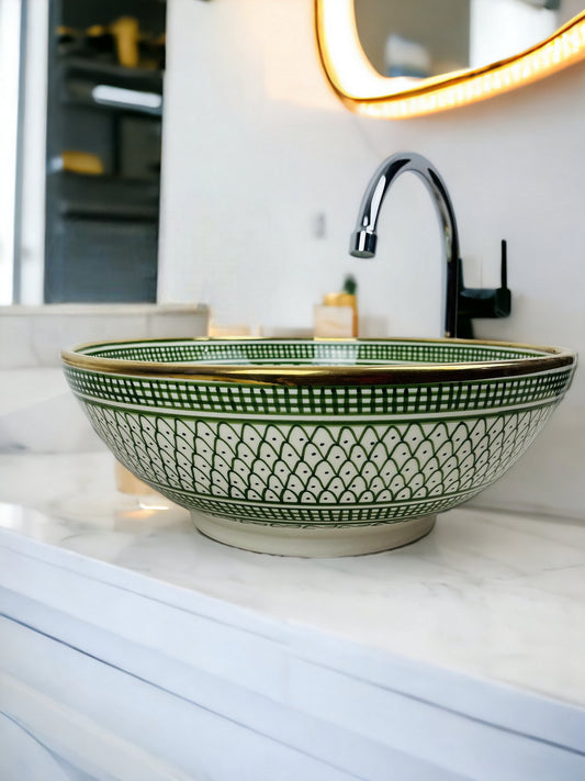 14K Carat Gold contour bathroom sink | Hand painted ceramic sink #68