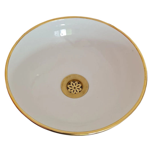14K Carat Gold contour bathroom sink | Hand painted ceramic sink #69