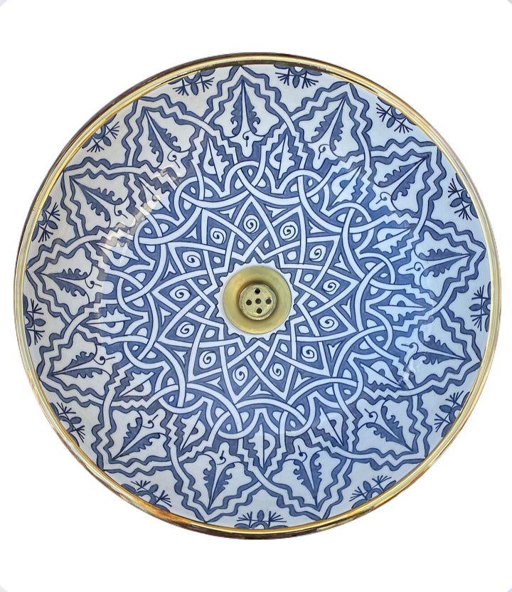 Handmade Moroccan Ceramic Sink 14K Carat Golden rim #65