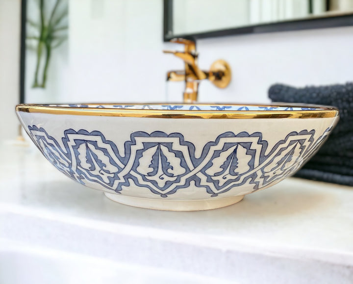 Handmade Moroccan Ceramic Sink 14K Carat Golden rim #65