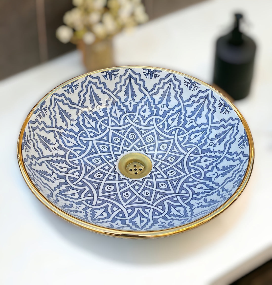 Handmade Moroccan Ceramic Sink 14K Carat Golden rim #65