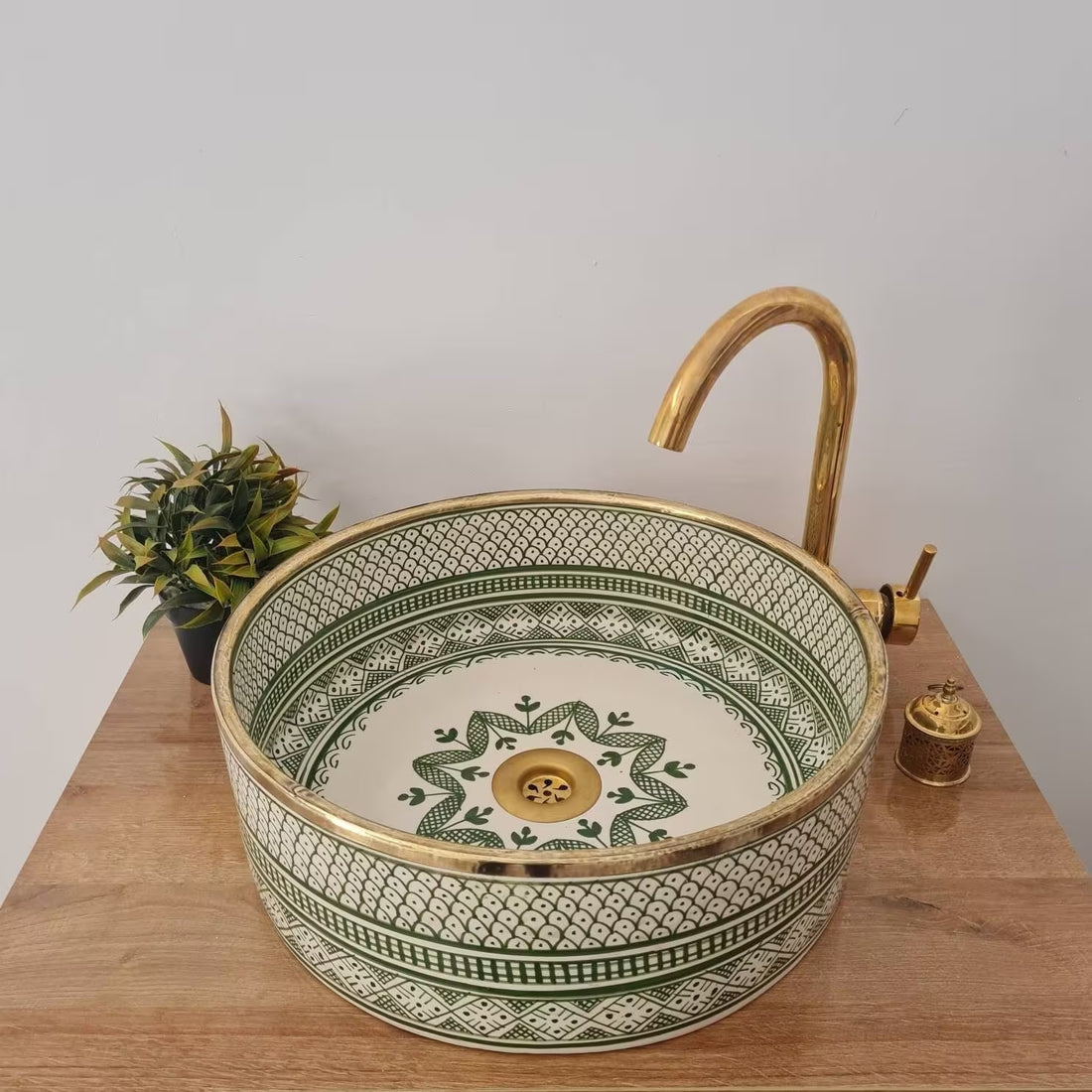 Handmade Moroccan Ceramic Sink Brass rim #61