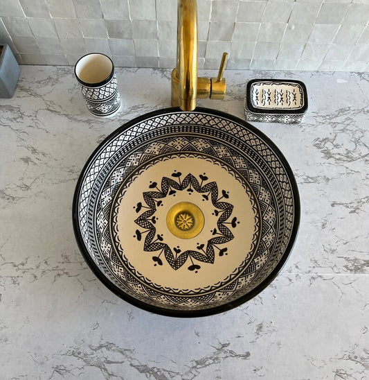 Moroccan sink | moroccan ceramic sink | bathroom sink | moroccan bathroom basin | moroccan sink bowl | Black and white sink bowl #51A