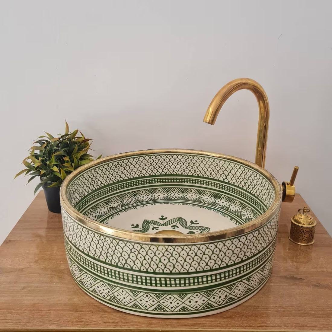 Handmade Moroccan Ceramic Sink Brass rim #61