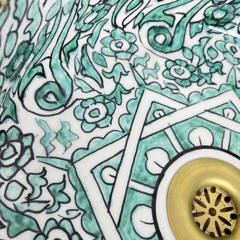 Handmade Moroccan Ceramic Sink Golden rim 14k karat #20M