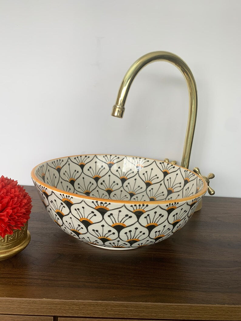 Moroccan sink | moroccan ceramic sink | bathroom sink | moroccan bathroom basin | moroccan sink bowl | Yellow sink bowl #30
