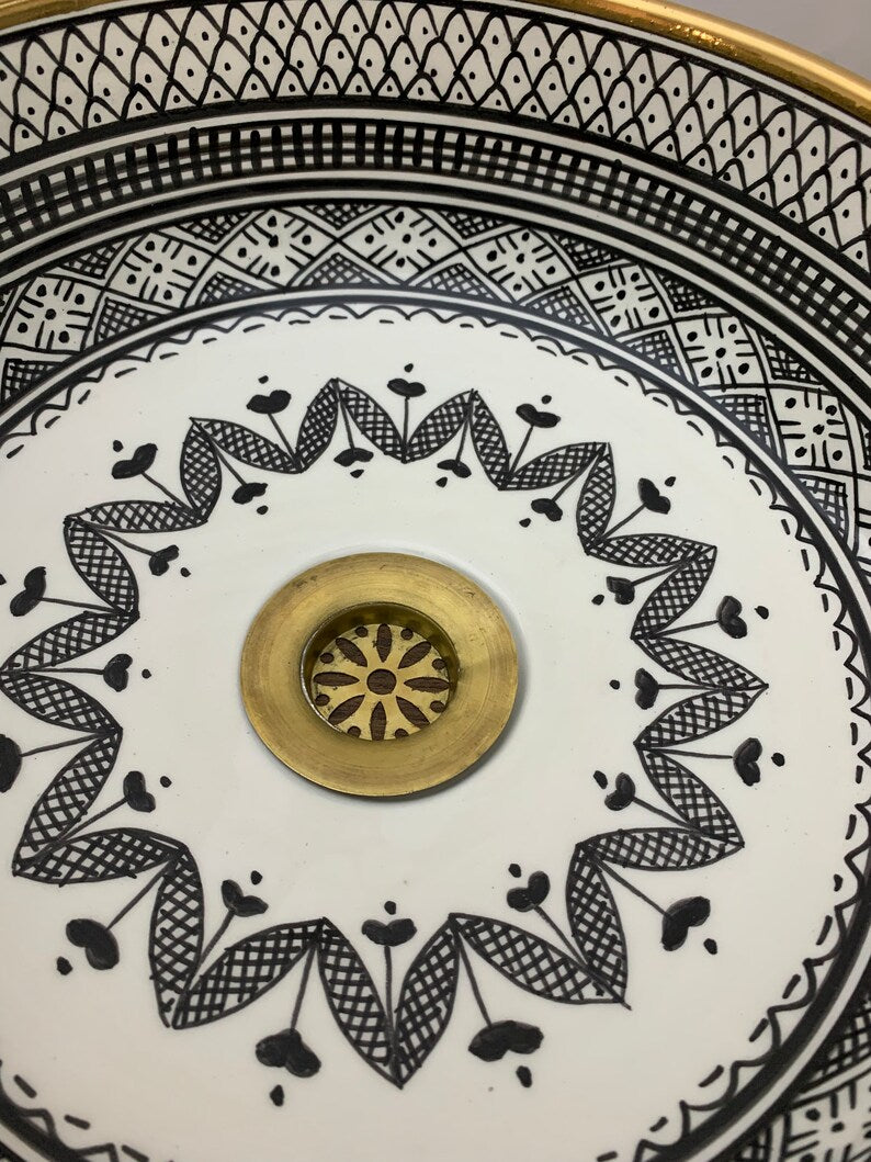  Handmade Moroccan Ceramic Sink Golden rim 14k karat #20F