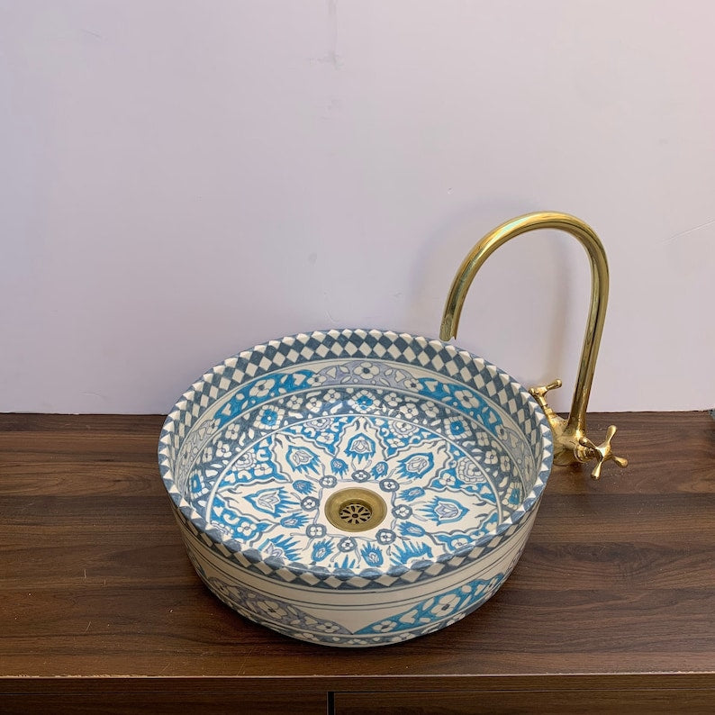 Moroccan Sink - Handmade Moroccan Ceramic Sink - Blue sink #5A