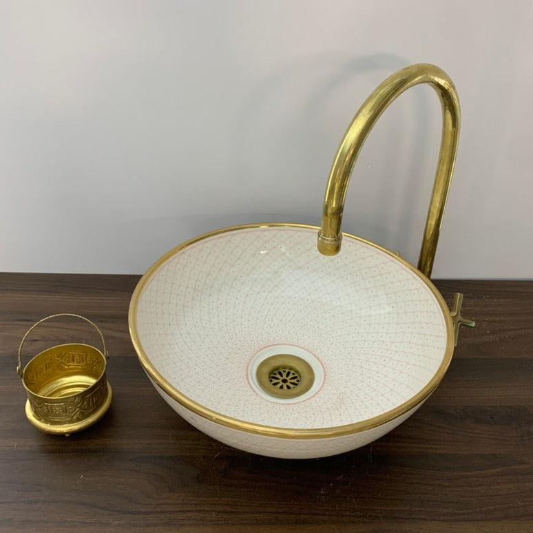 Handmade Moroccan Ceramic Sink Golden rim 14k karat #20E