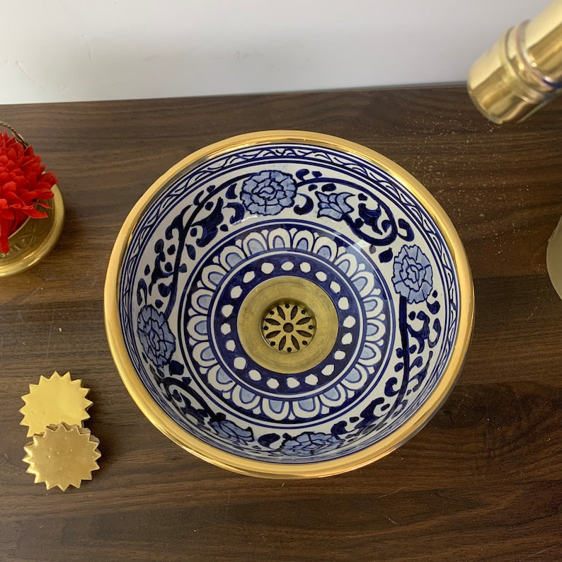 Handmade Moroccan Sink 14K Carat Gold rim bathroom sink | Hand painted ceramic sink | Bathroom sink #20K