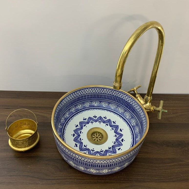  Handmade Moroccan Ceramic Sink Golden rim 14k karat #20G