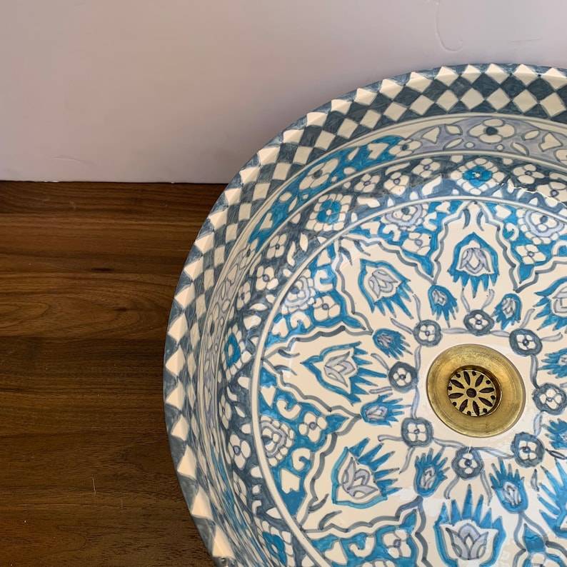 Moroccan Sink - Handmade Moroccan Ceramic Sink - Blue sink #5A