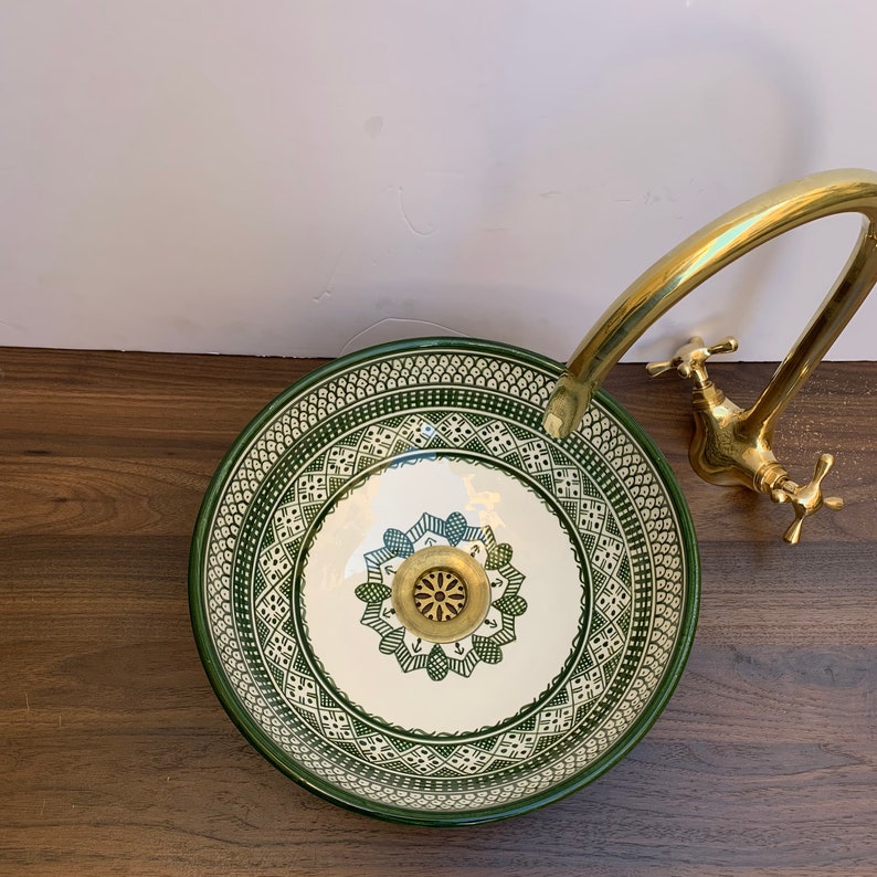 Elegant green sink for bathroom | moroccan sink | Unique sink #185D