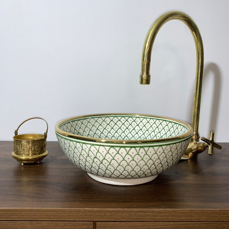 Golden sink 14k karat - Bathroom sink - Moroccan sink - Handmade ceramic sink - Bathroom washbasin #20D