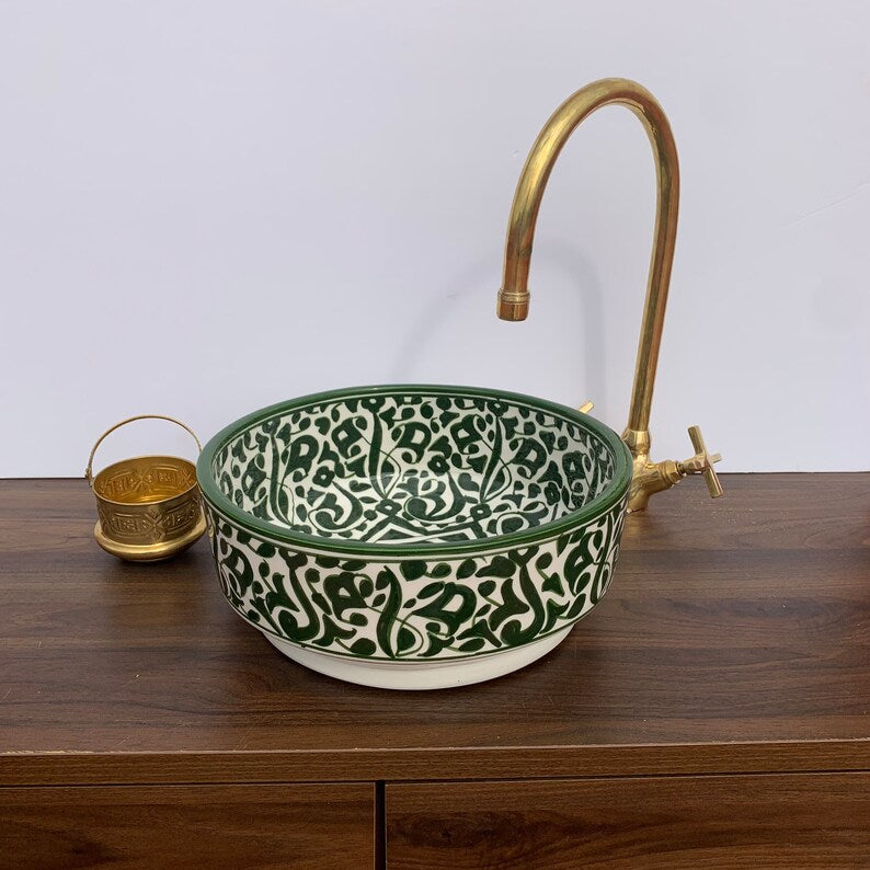 Moroccan sink | moroccan ceramic sink | bathroom sink | Green sink #5