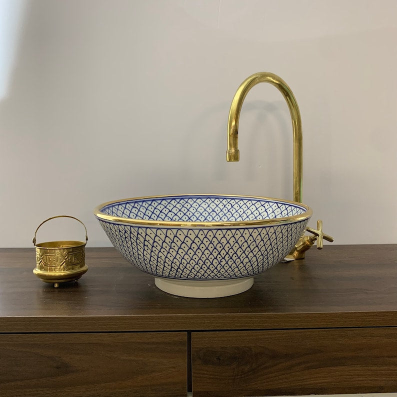 Golden sink 14k karat - Bathroom sink - Moroccan sink - Handmade ceramic sink - bathroom washbasin #20C
