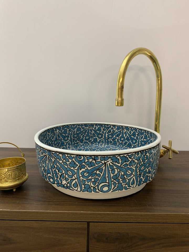 Elegant green sink for bathroom | Beautiful moroccan ceramic sink #185C