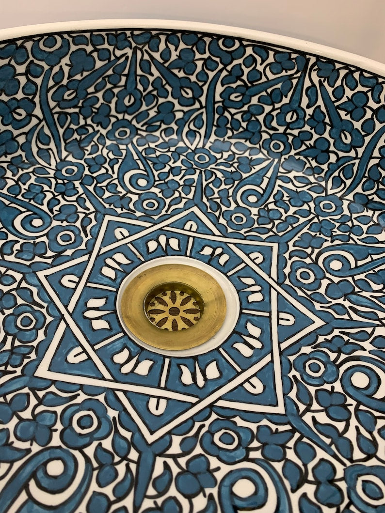 Elegant green sink for bathroom | Beautiful moroccan ceramic sink #185C