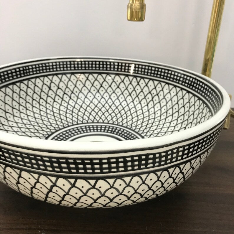 Moroccan sink | moroccan ceramic sink | bathroom sink | moroccan bathroom basin | cloakroom basin | Black and white sink #5C