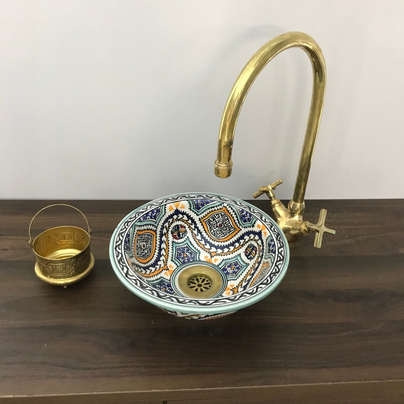 Elegant green sink for bathroom | beautiful handcrafted moroccan sink #185B