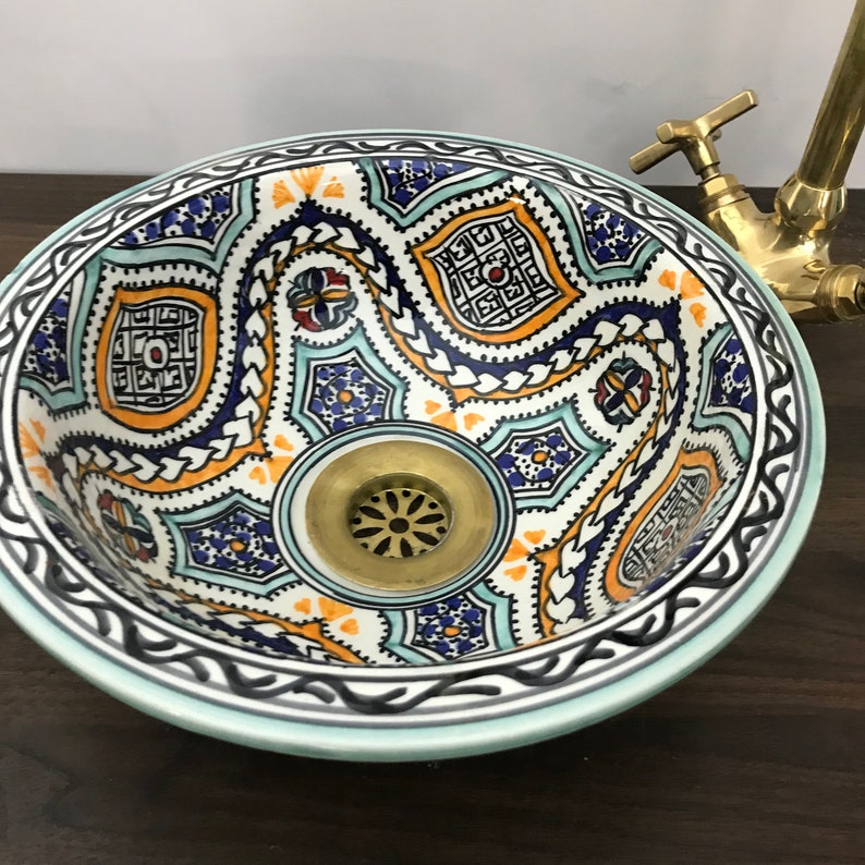 Elegant green sink for bathroom | beautiful handcrafted moroccan sink #185B