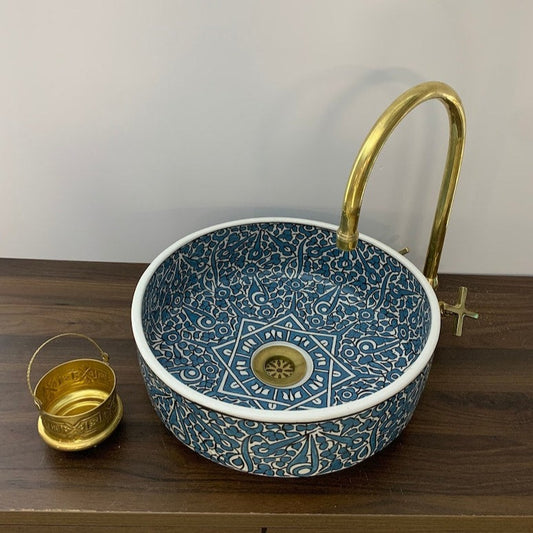 Elegant green sink for bathroom | Beautiful moroccan ceramic sink #185C