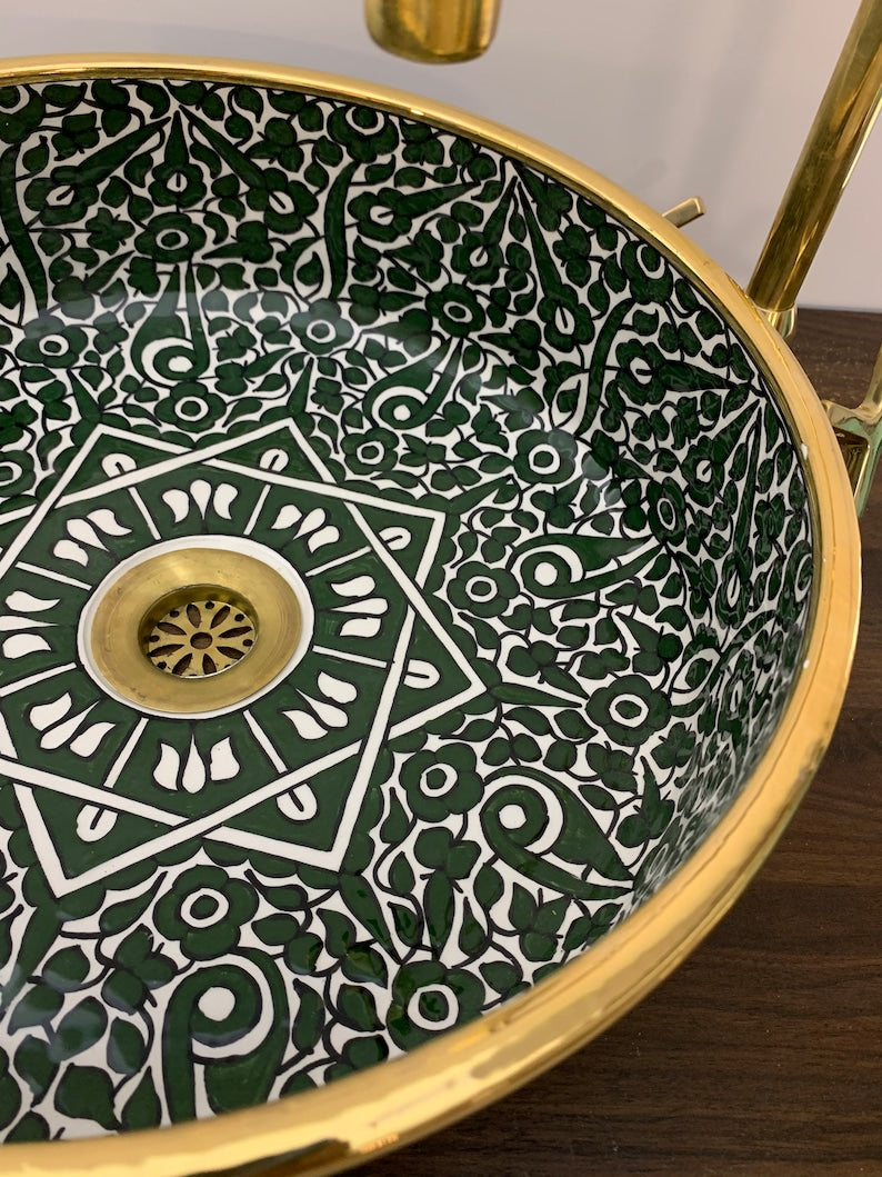 Handmade Moroccan Ceramic Sink Golden rim 14k karat #20H