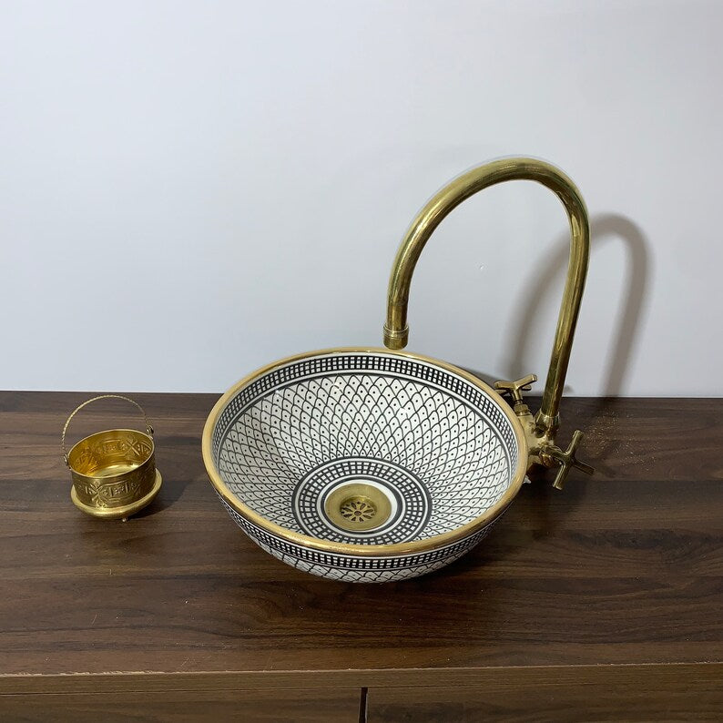 Golden sink 14k karat - bathroom sink - moroccan sink - Handmade ceramic sink - bathroom washbasin #20B