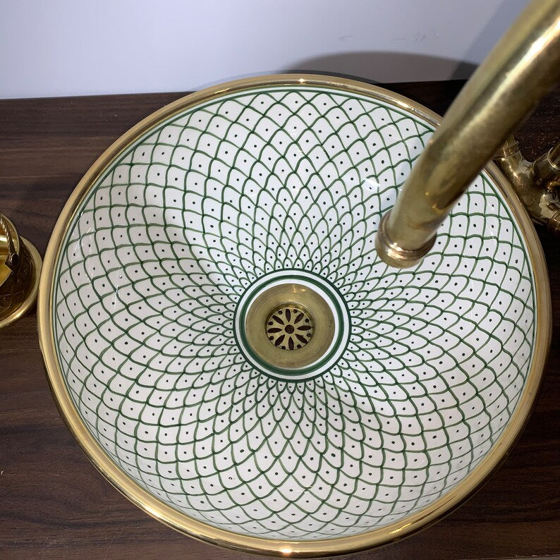 Handmade Moroccan Ceramic Sink Golden rim 14k karat #20D