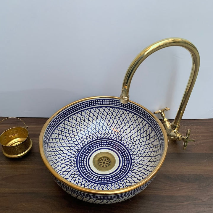 Golden sink 14k karat - Bathroom sink- Moroccan sink - Handmade ceramic sink - bathroom washbasin #20A