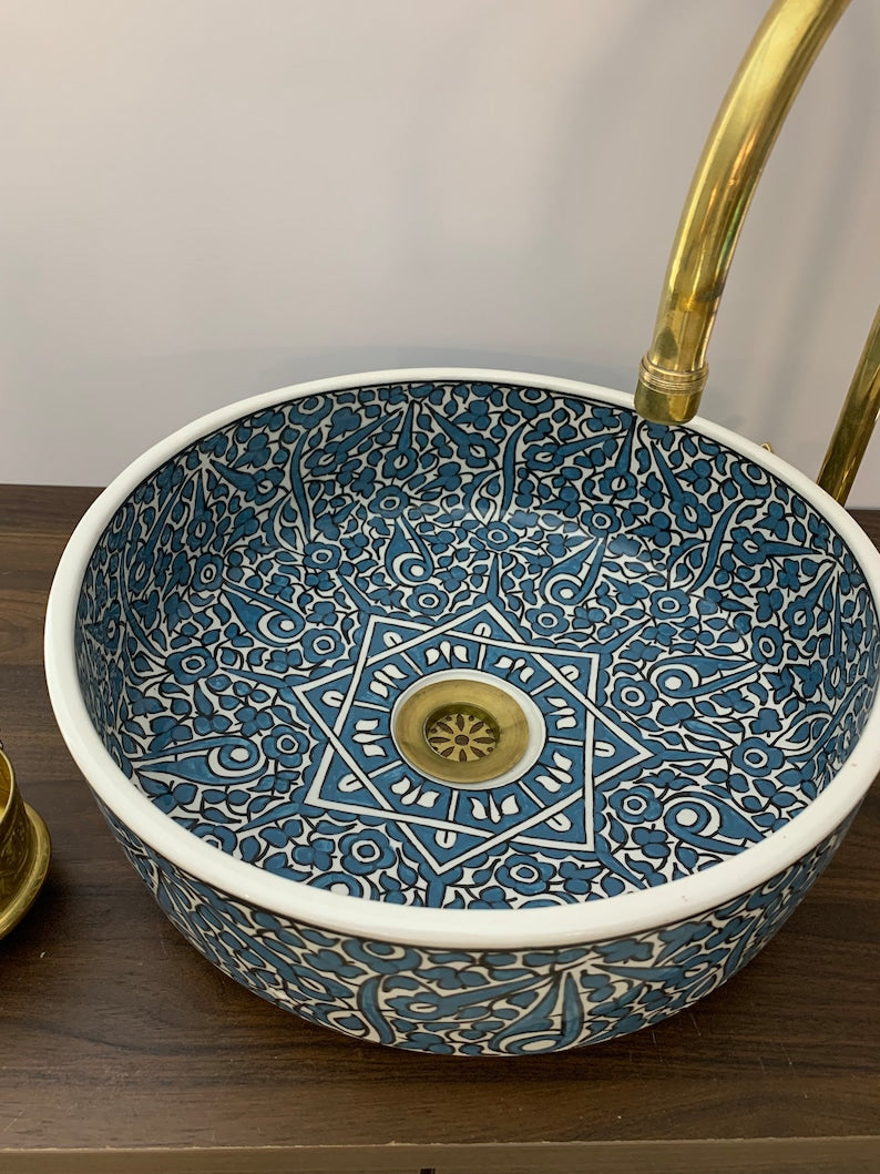 Elegant green sink for bathroom | Beautiful moroccan ceramic sink #185C