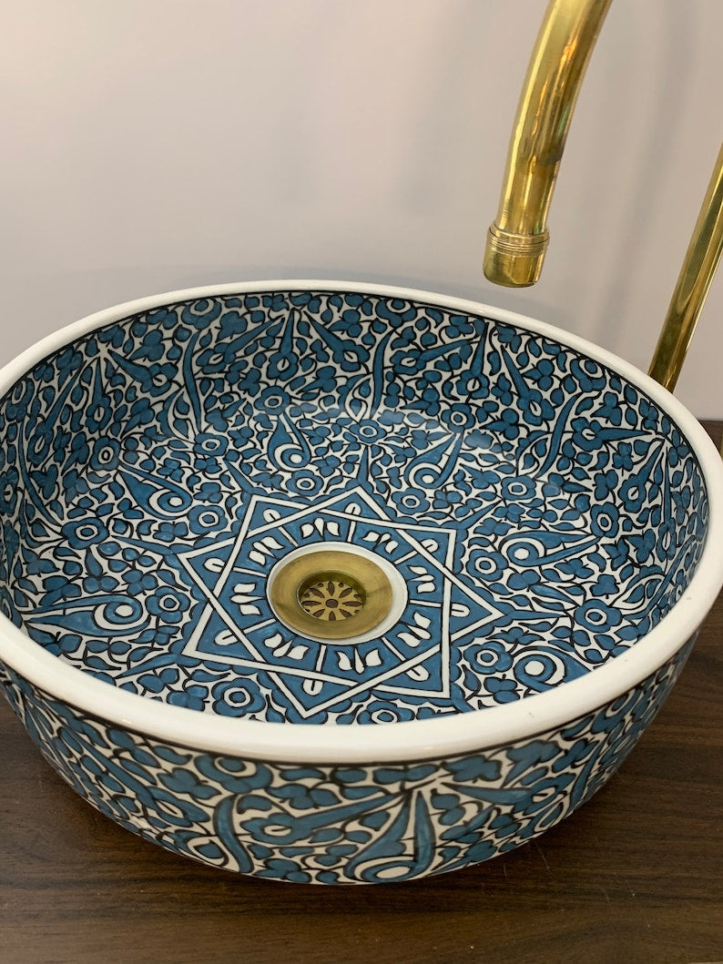 Elegant green sink for bathroom | Beautiful moroccan ceramic sink #185C