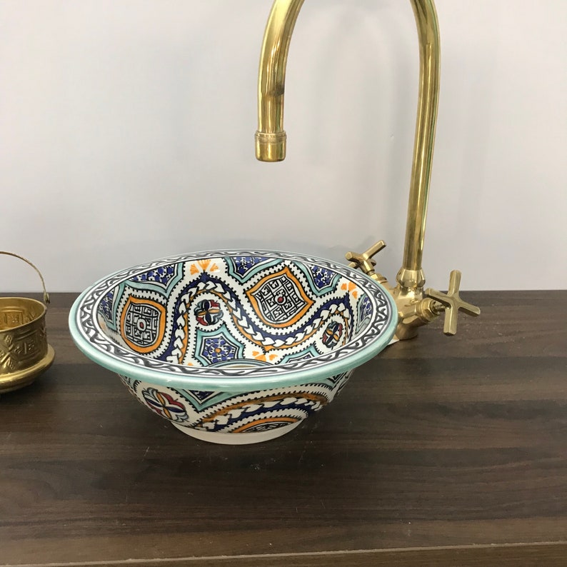 Elegant green sink for bathroom | beautiful handcrafted moroccan sink #185B