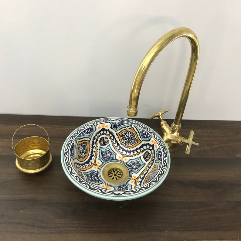 Elegant green sink for bathroom | beautiful handcrafted moroccan sink #185B