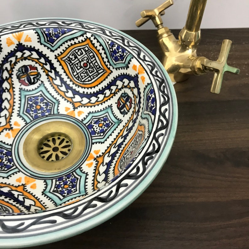 Elegant green sink for bathroom | beautiful handcrafted moroccan sink #185B