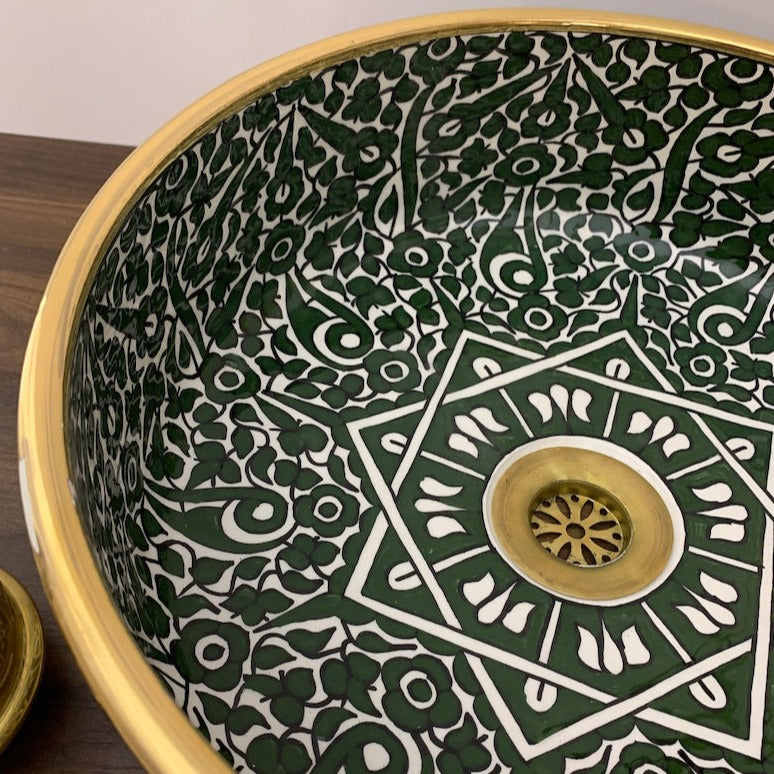 Handmade Moroccan Ceramic Sink Golden rim 14k karat #20H