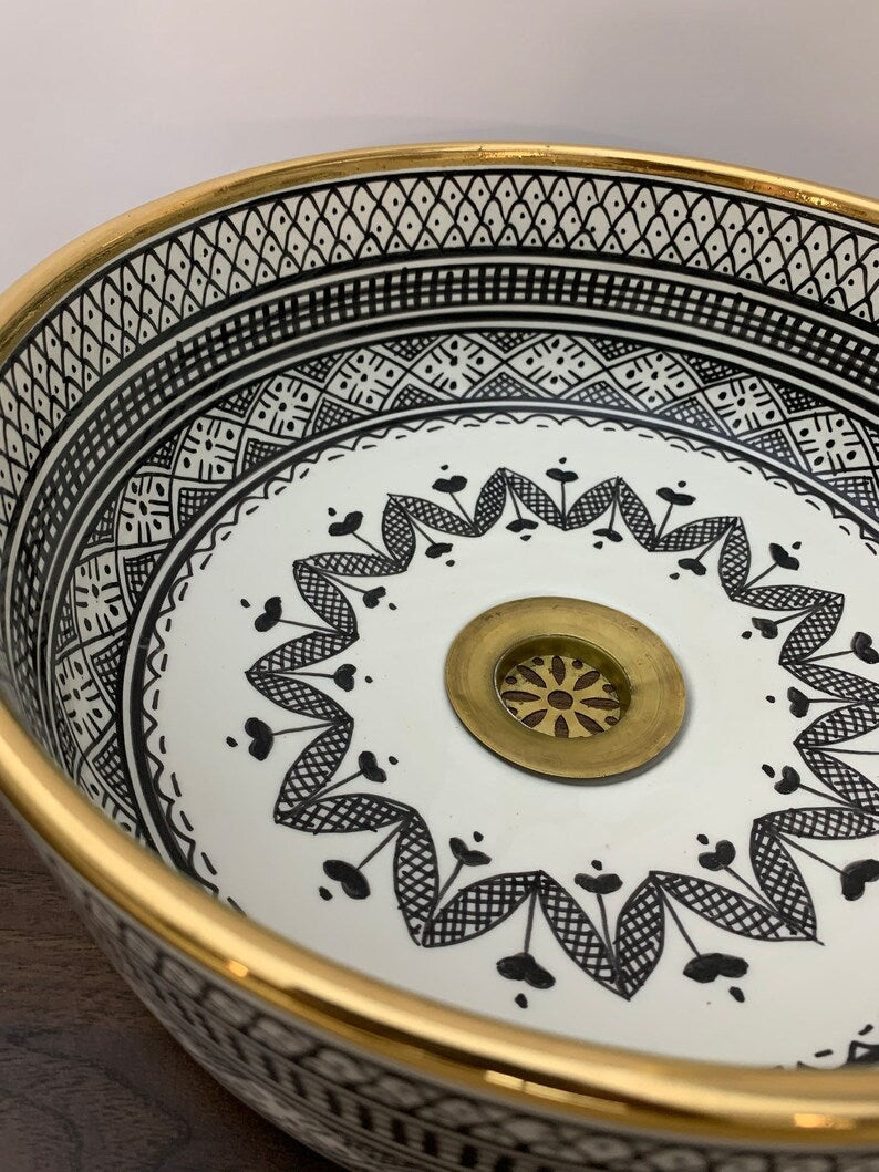  Handmade Moroccan Ceramic Sink Golden rim 14k karat #20F