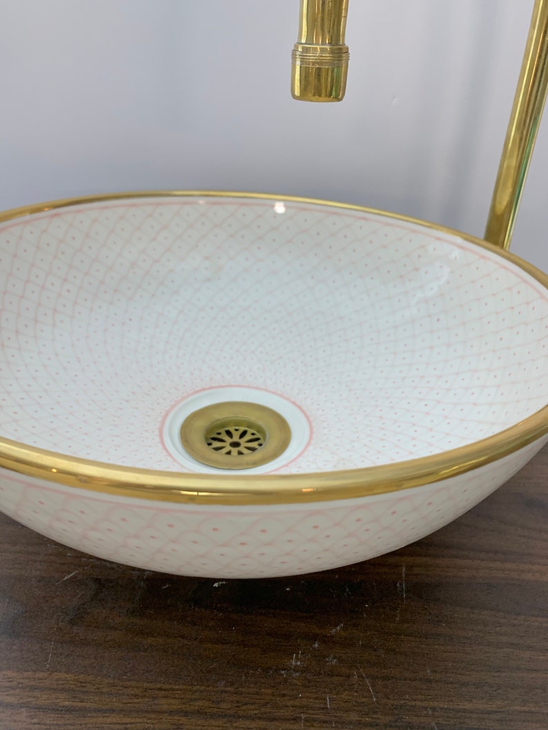 Handmade Moroccan Ceramic Sink Golden rim 14k karat #20E
