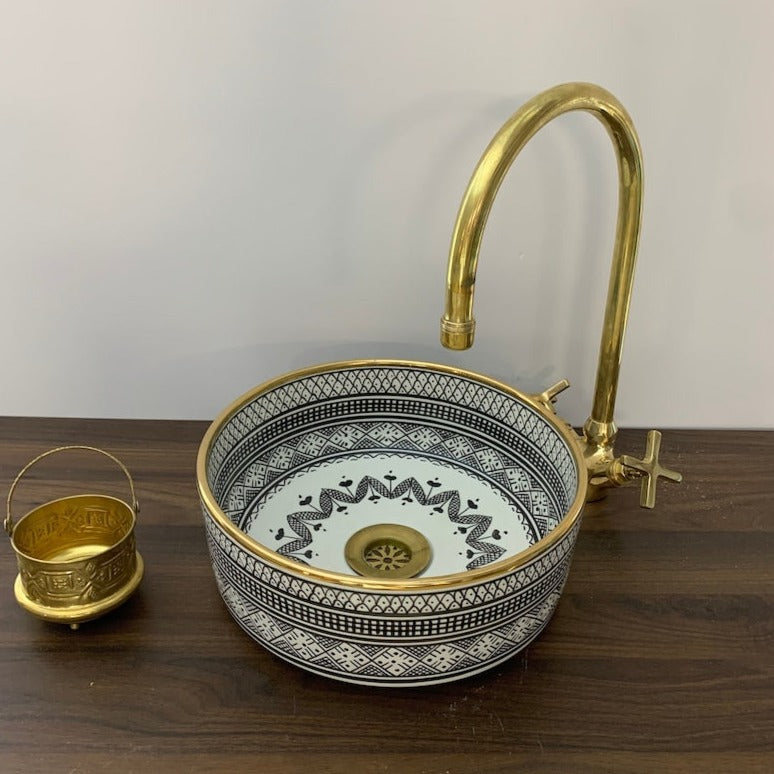  Handmade Moroccan Ceramic Sink Golden rim 14k karat #20F
