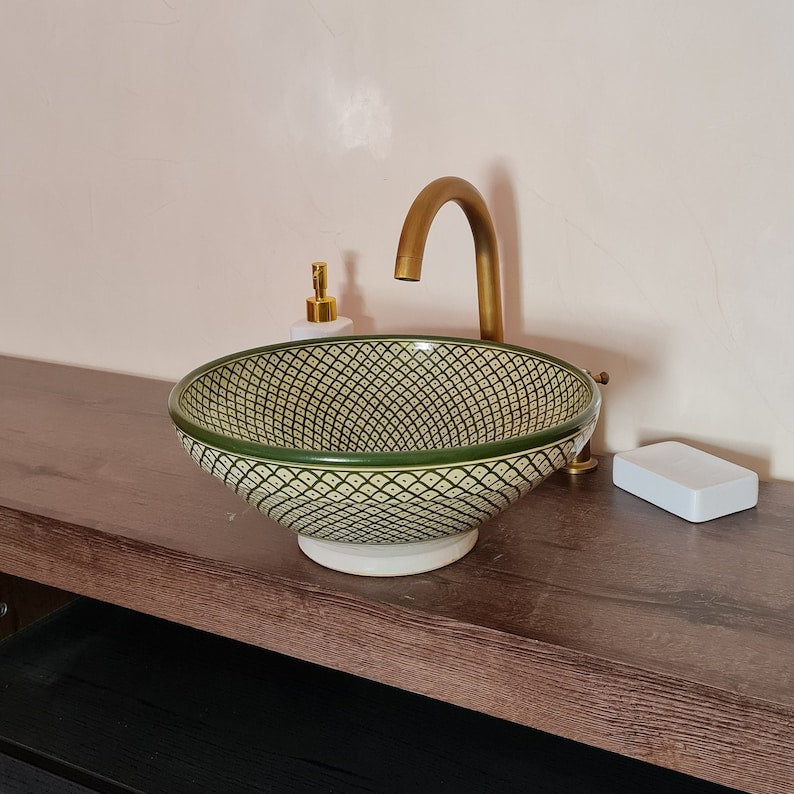 Moroccan sink | moroccan ceramic sink | bathroom sink | moroccan bathroom basin | moroccan sink bowl | Green sink bowl #27