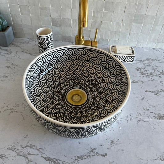 Moroccan sink | moroccan ceramic sink | bathroom sink | moroccan bathroom basin | moroccan sink bowl | Black and white sink bowl #48