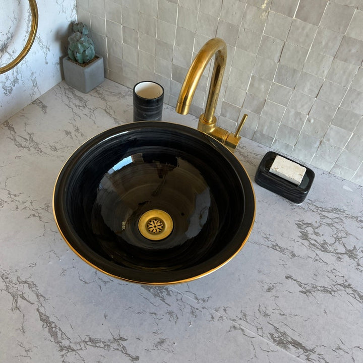 Bathroom sink | Luxury moroccan sink bowl | Moroccan sink golden rim 14k #122