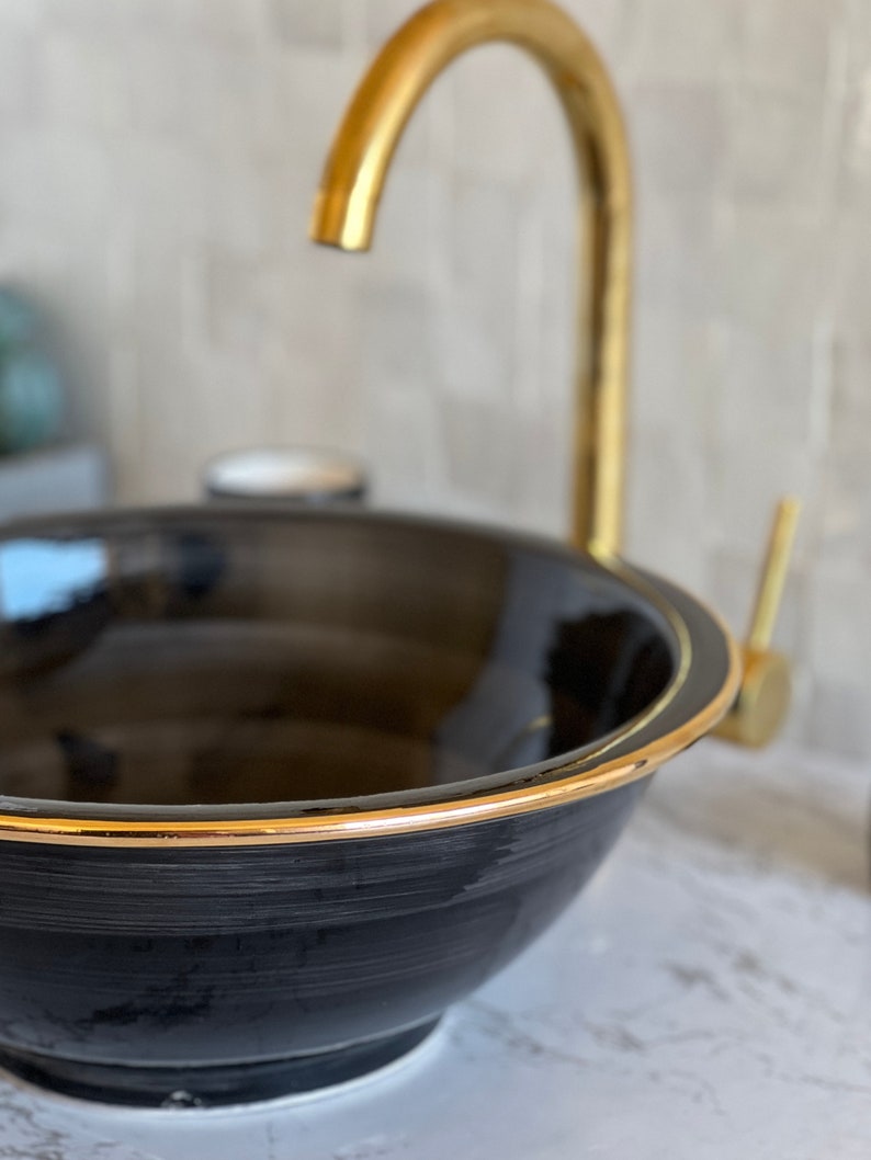  Handmade Moroccan Ceramic Sink Golden rim 14k #122