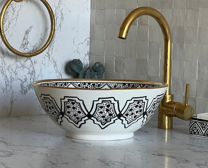 Handmade Moroccan Ceramic Sink Golden Rim 14k #128X