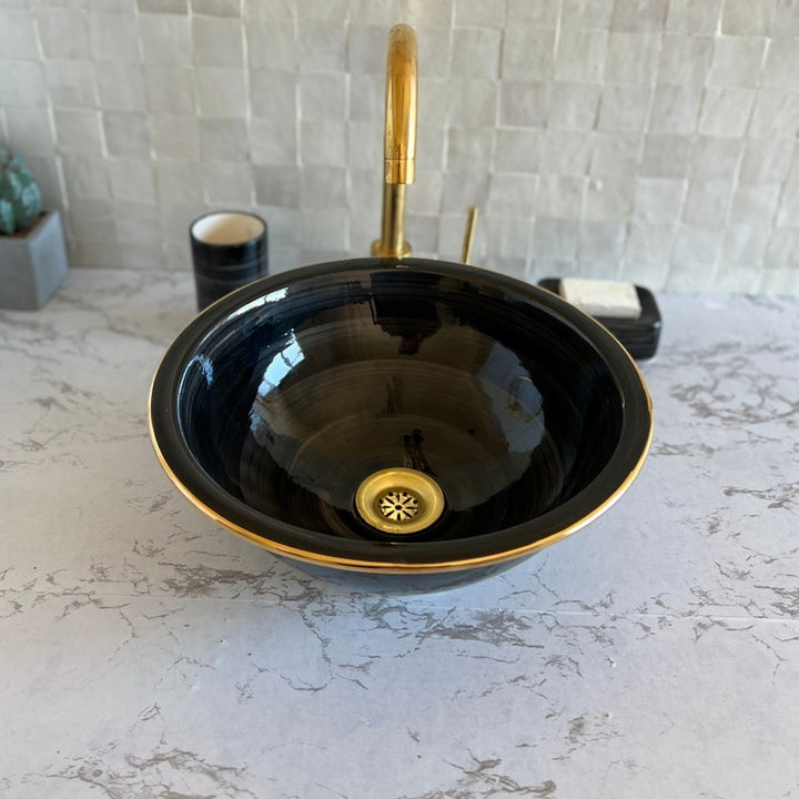 Bathroom sink | Luxury moroccan sink bowl | Moroccan sink golden rim 14k #122