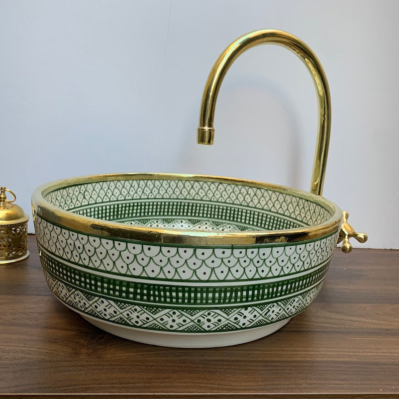 Moroccan sink | moroccan ceramic sink | bathroom sink | moroccan bathroom basin | cloakroom basin | green brass sink #14