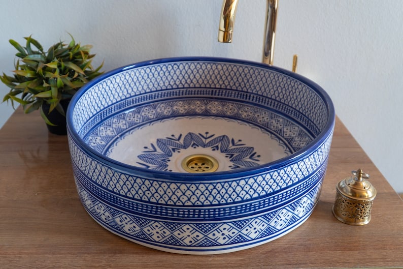 Moroccan sink | moroccan ceramic sink | bathroom sink | moroccan bathroom basin | moroccan sink bowl | Blue sink bowl #40